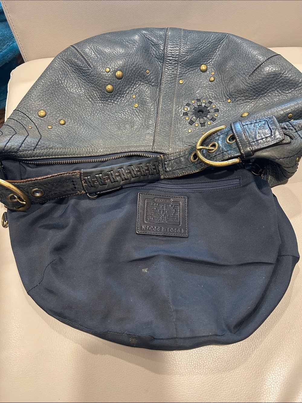 Coach RARE Mia Laced Studded Teal Leather Shoulder Hobo - Picture 10 of 17